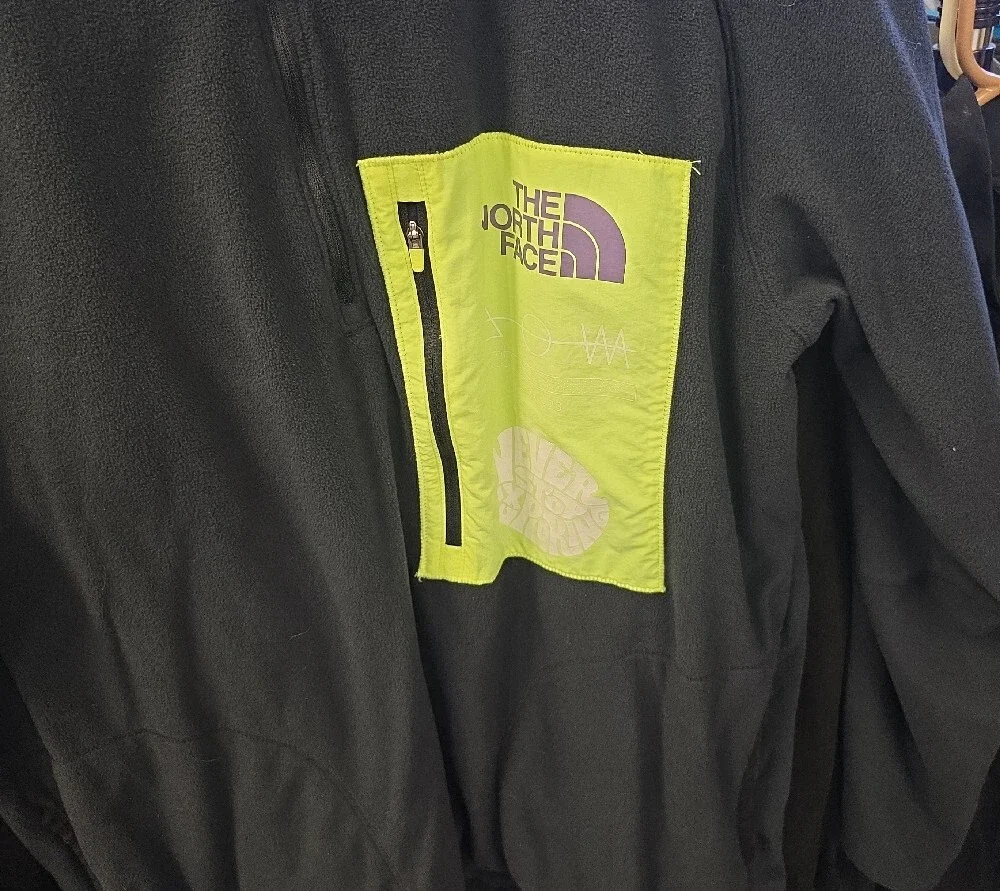 The North Face Black Fleece Jacket with Neon Yellow Zipper Tab